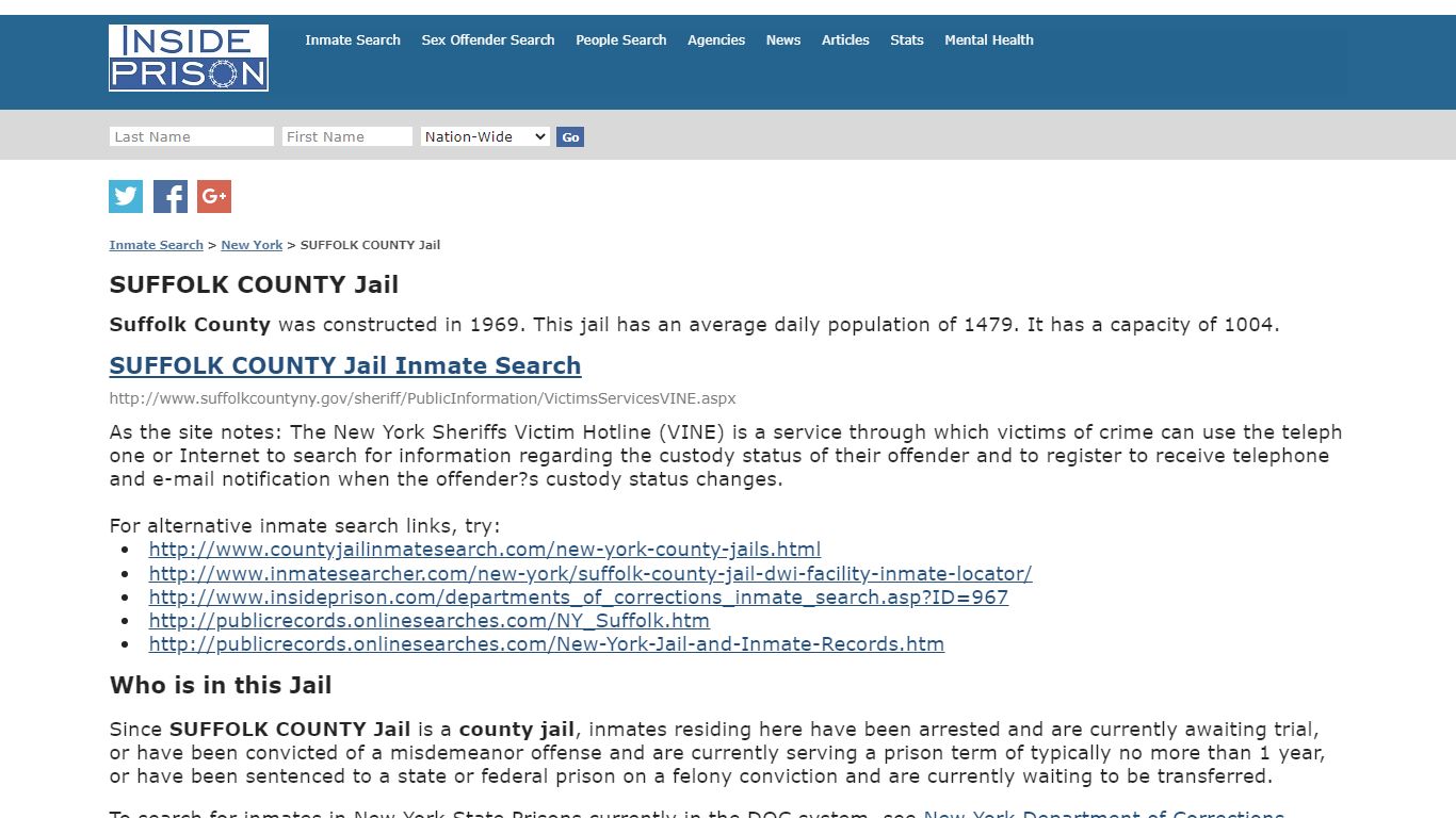 SUFFOLK COUNTY Jail - New York - Inmate Search